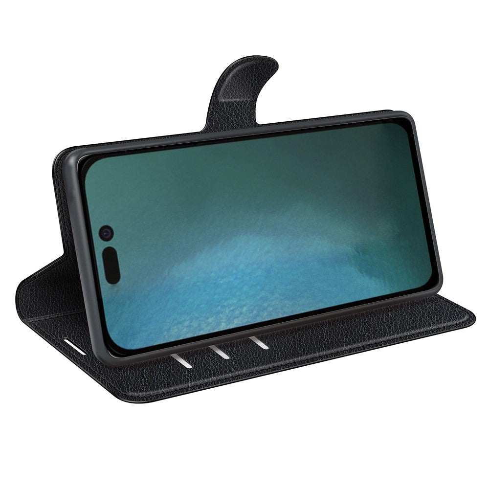 iPhone 14 Pro Max PU Wallet Flip Cover Stand Litchi Texture All Round Protection Magnetic – Sort - produktbillede 2