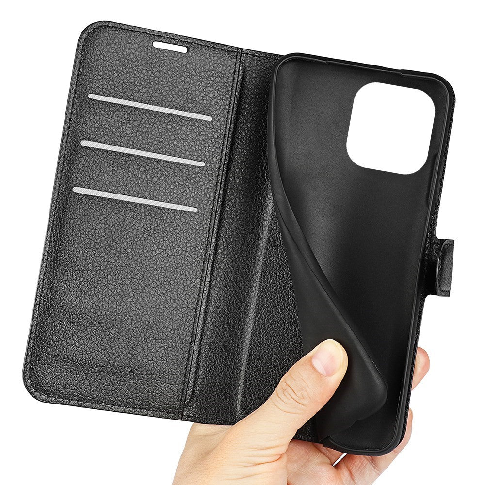 iPhone 14 Pro Max PU Wallet Flip Cover Stand Litchi Texture All Round Protection Magnetic – Sort - produktbillede 4
