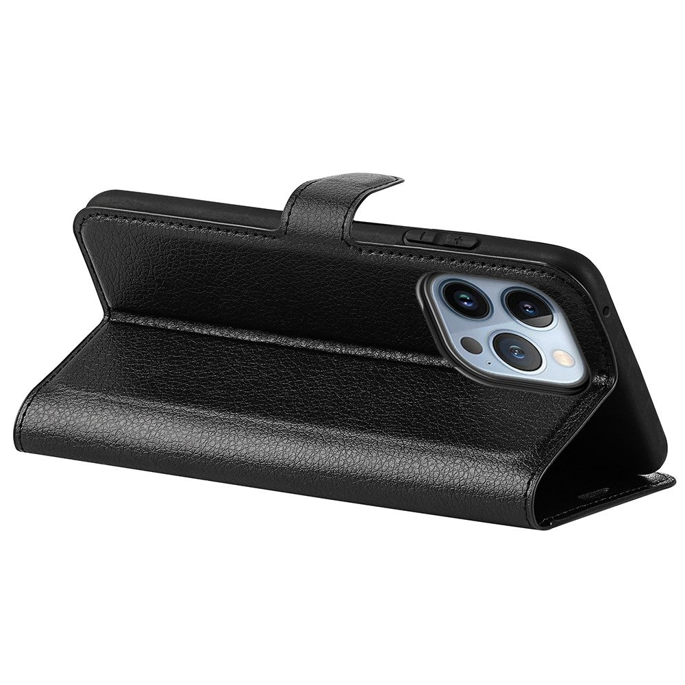 iPhone 14 Pro Max PU Wallet Flip Cover Stand Litchi Texture All Round Protection Magnetic – Sort - produktbillede 5