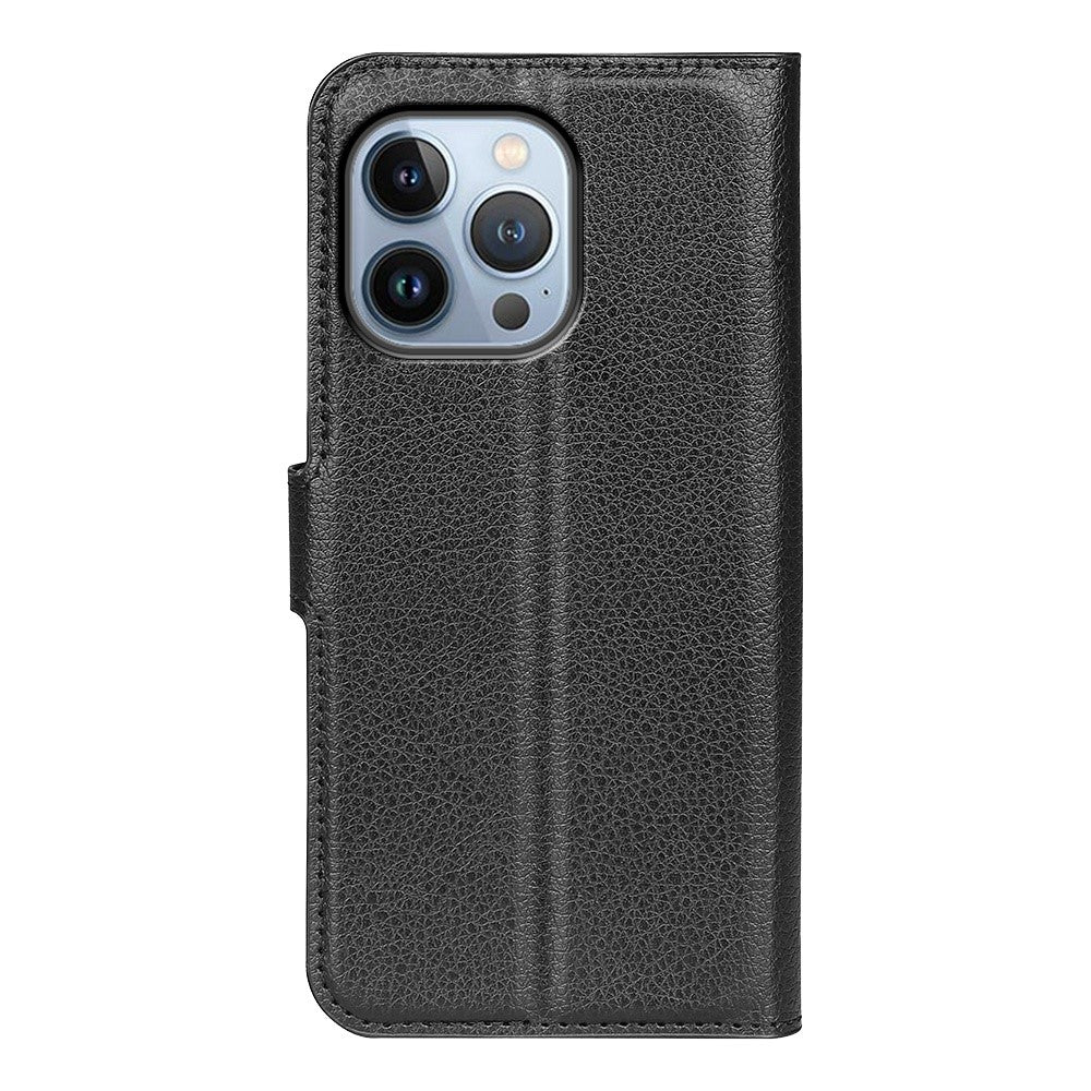 iPhone 14 Pro Max PU Wallet Flip Cover Stand Litchi Texture All Round Protection Magnetic – Sort - produktbillede 9