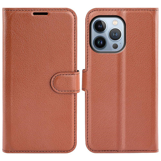 iPhone 14 Pro Max PU Wallet Flip Cover Stand Litchi Texture All Round Protection Magnetic – Brun - produktbillede 1