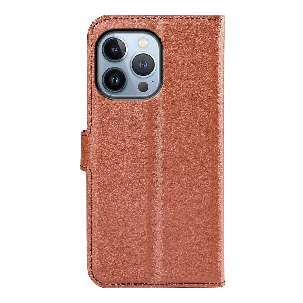 iPhone 14 Pro Max PU Wallet Flip Cover Stand Litchi Texture All Round Protection Magnetic – Brun - produktbillede 6