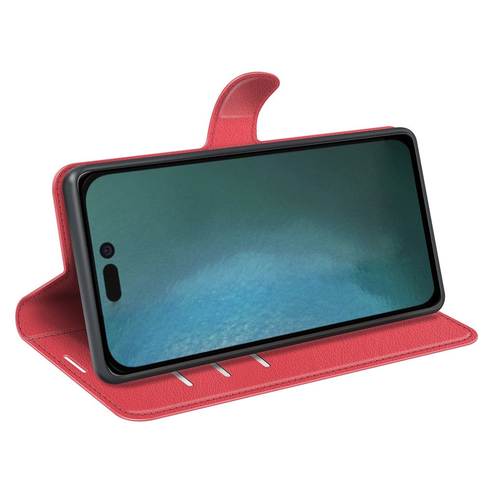 iPhone 14 Pro PU Wallet Flip Cover Stand Litchi Texture Anti Scratch Full – Rød - produktbillede 2