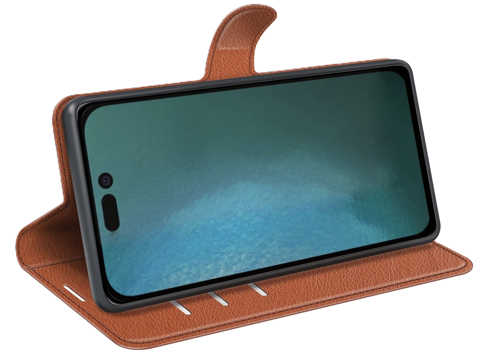 iPhone 14 Pro PU Wallet Flip Cover Stand Litchi Texture Anti Scratch Full – Brun