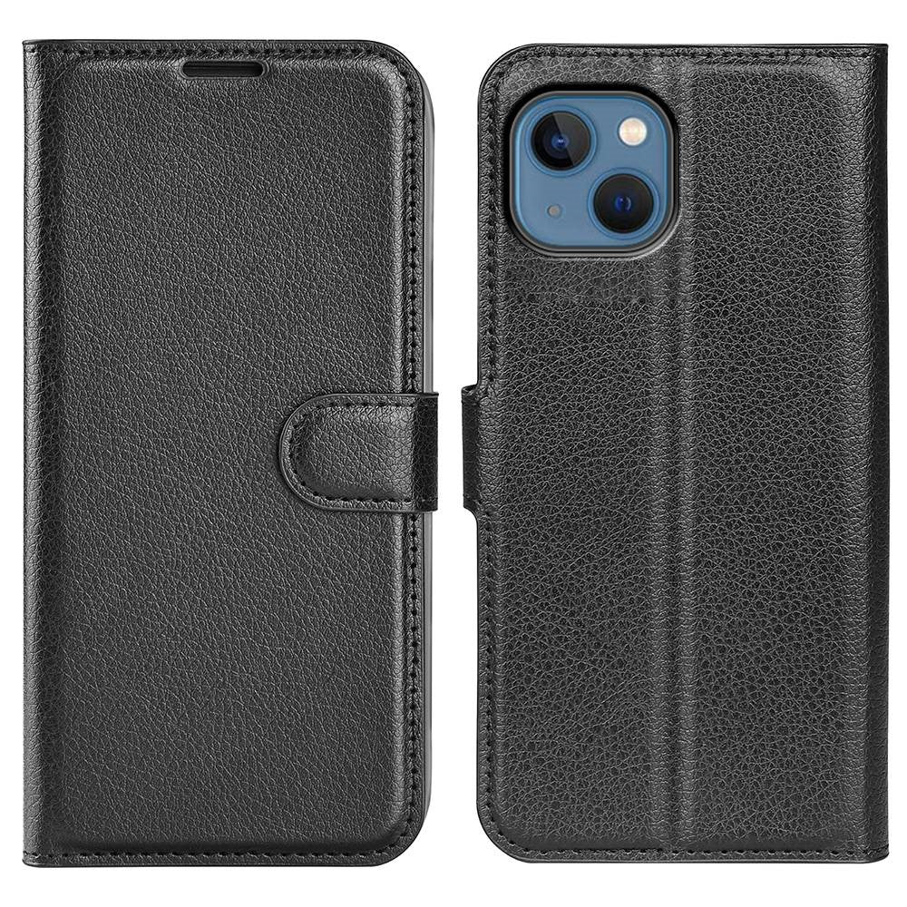 iPhone 14 PU Wallet Flip Cover Stand Litchi Texture All inclusive Protection – Sort