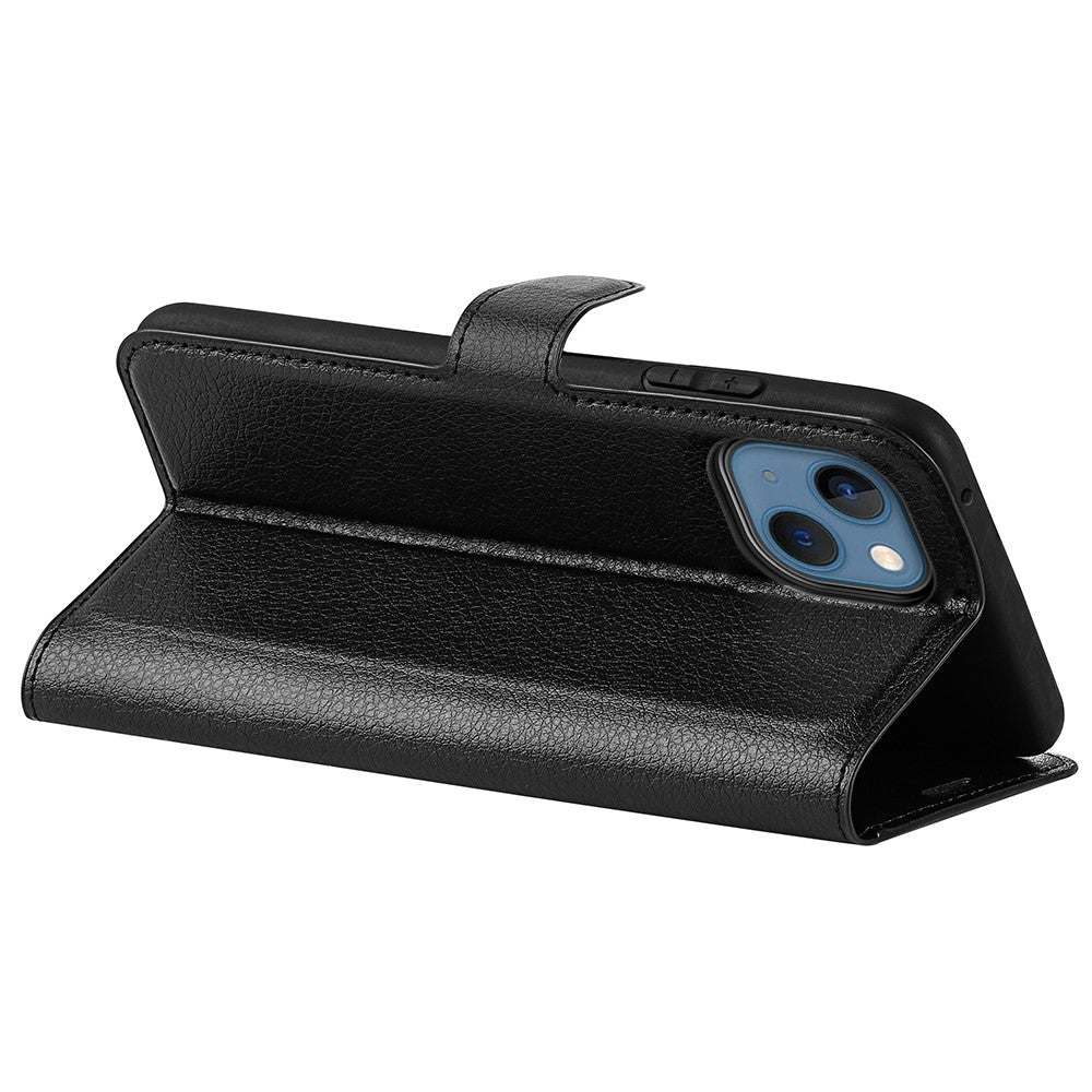 iPhone 14 PU Wallet Flip Cover Stand Litchi Texture All inclusive Protection – Sort