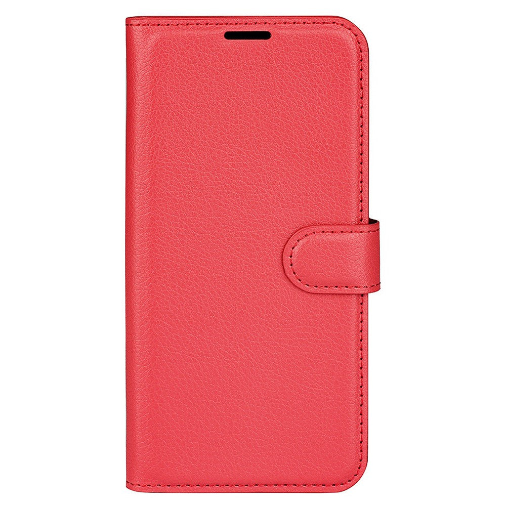 iPhone 14 Plus PU Wallet Flip Cover Stand Litchi Texture Collision Resistant Full – Rød - produktbillede 5