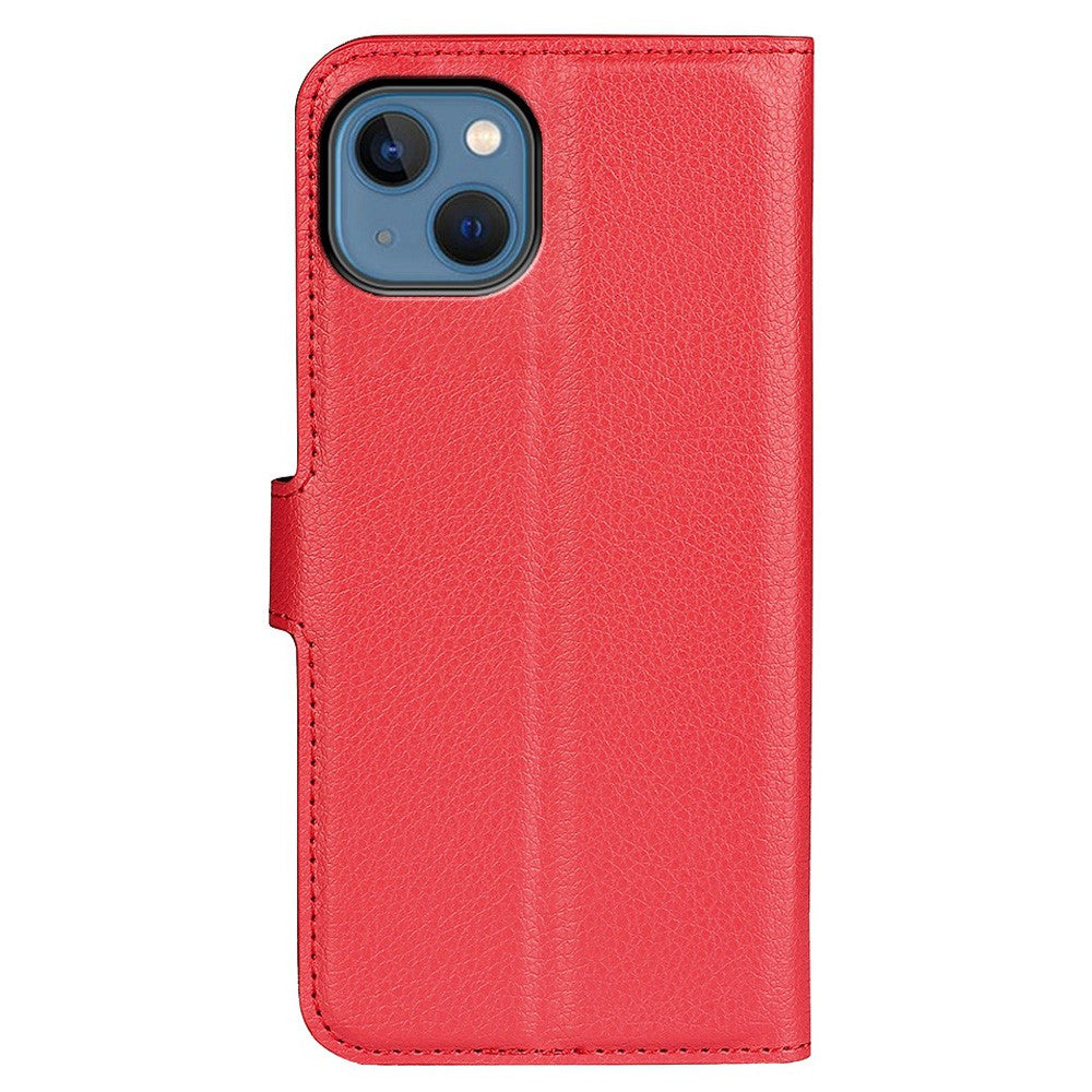 iPhone 14 Plus PU Wallet Flip Cover Stand Litchi Texture Collision Resistant Full – Rød - produktbillede 6