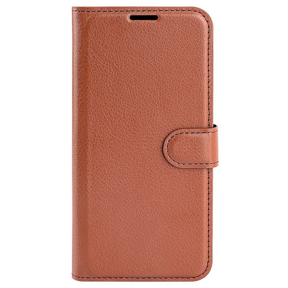 iPhone 14 Plus PU Wallet Flip Cover Stand Litchi Texture Collision Resistant Full – Brun - produktbillede 5