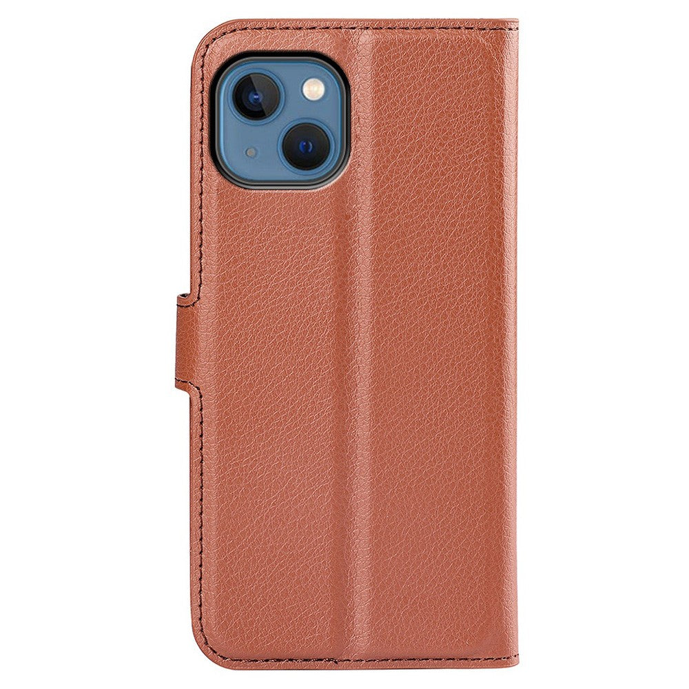 iPhone 14 Plus PU Wallet Flip Cover Stand Litchi Texture Collision Resistant Full – Brun - produktbillede 6