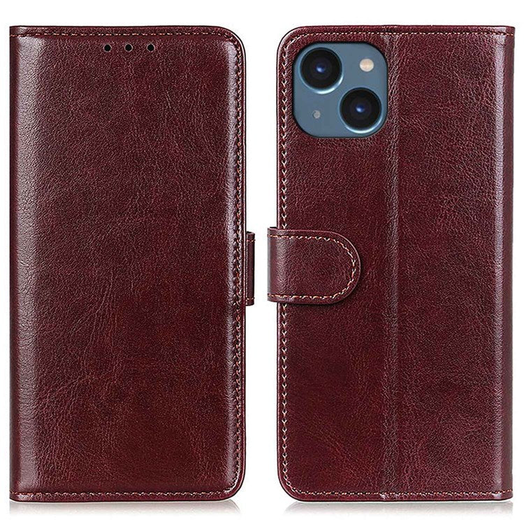iPhone 14 Cover med kortholder M/3kort Og Magnetluk – Brun
