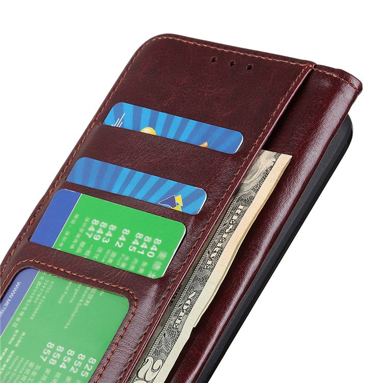 iPhone 14 Cover med kortholder M/3kort Og Magnetluk – Brun