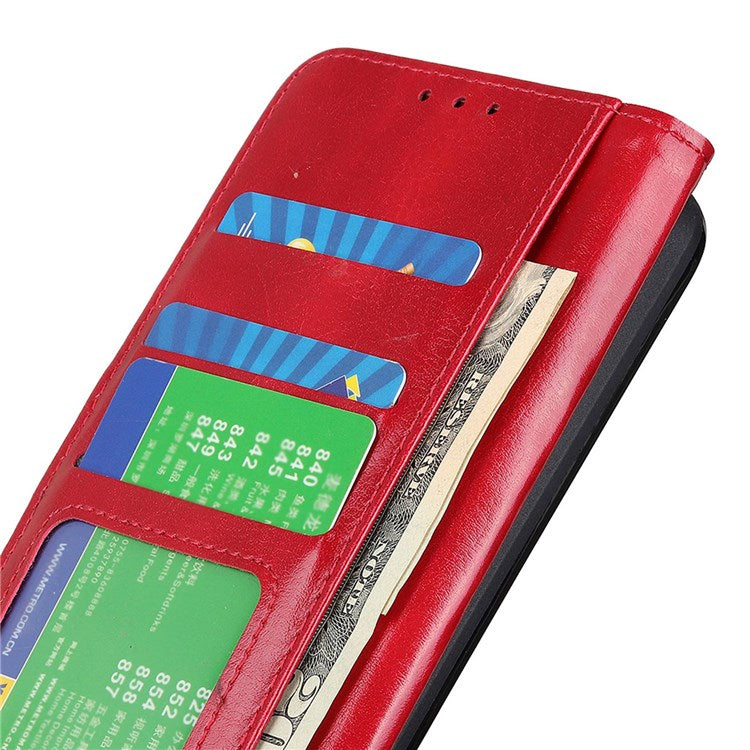iPhone 14 Cover med kortholder M/3kort Og Magnetluk – Rød