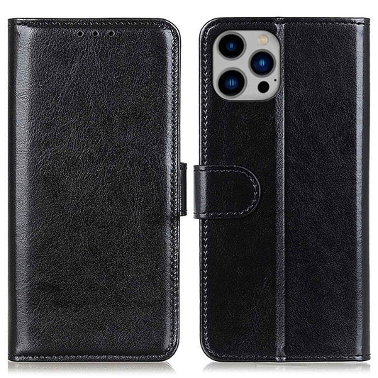 iPhone 14 Plus PU Wallet Flip Cover Stand Crazy Horse Texture Shockproof Ant drop Magnetic – Sort - produktbillede 1