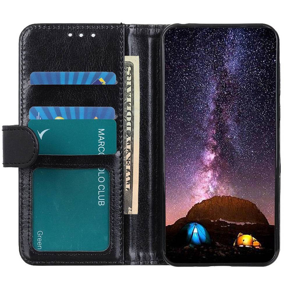 iPhone 14 Plus PU Wallet Flip Cover Stand Crazy Horse Texture Shockproof Ant drop Magnetic – Sort - produktbillede 2