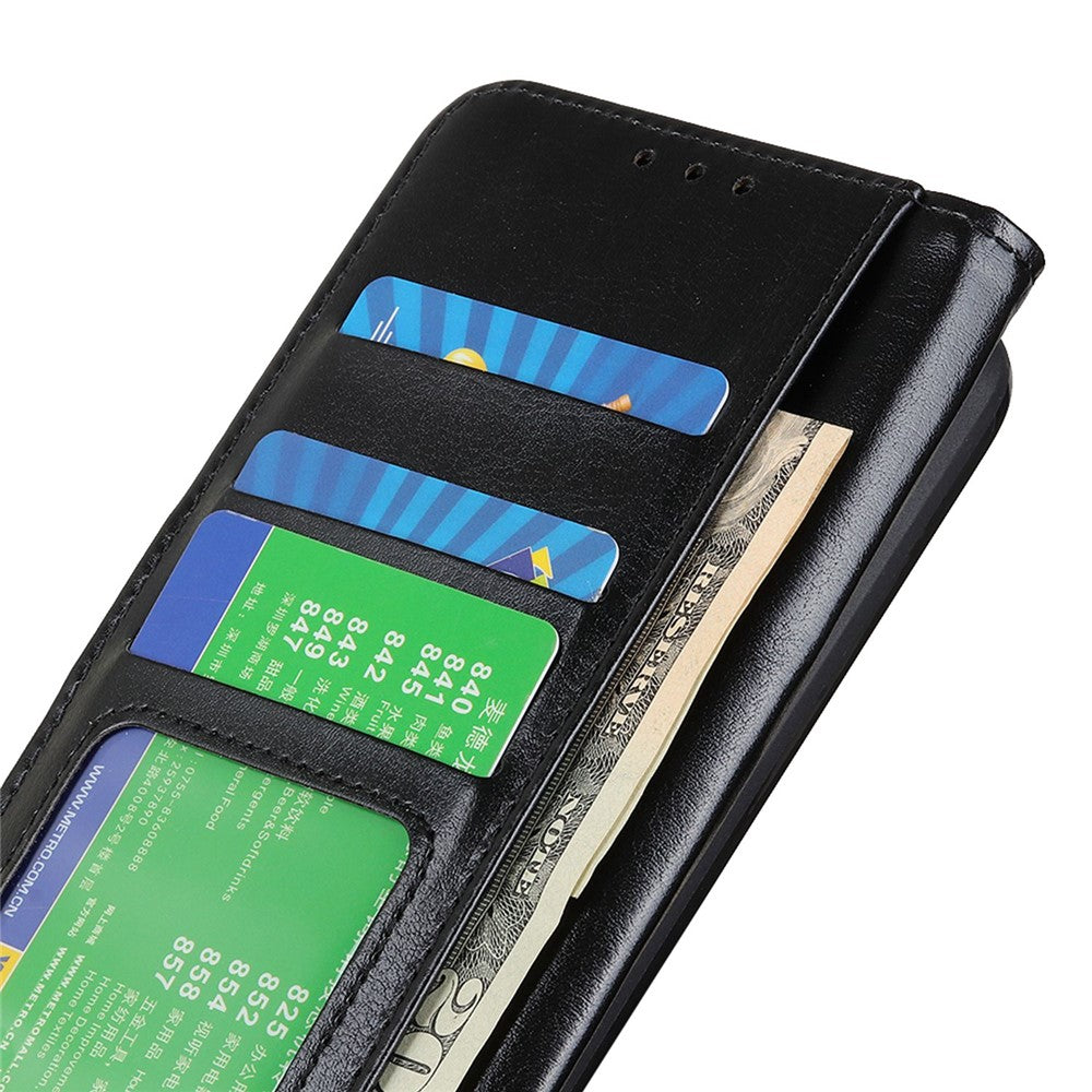 iPhone 14 Plus PU Wallet Flip Cover Stand Crazy Horse Texture Shockproof Ant drop Magnetic – Sort - produktbillede 4