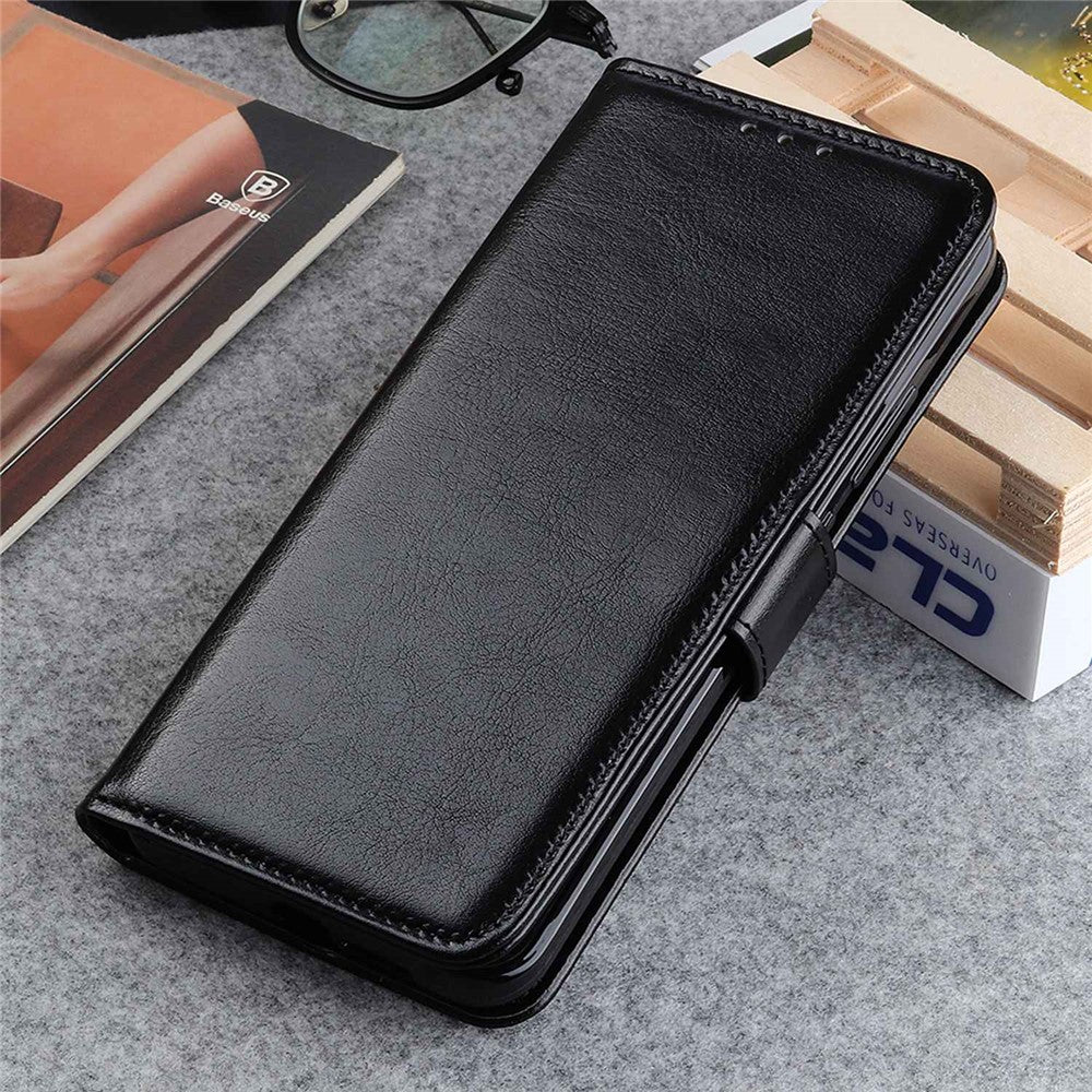 iPhone 14 Plus PU Wallet Flip Cover Stand Crazy Horse Texture Shockproof Ant drop Magnetic – Sort - produktbillede 5
