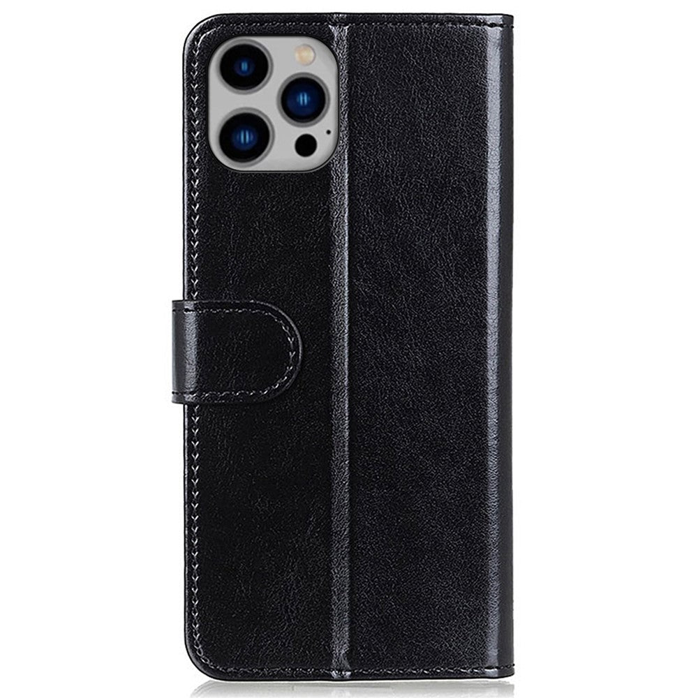 iPhone 14 Plus PU Wallet Flip Cover Stand Crazy Horse Texture Shockproof Ant drop Magnetic – Sort - produktbillede 7