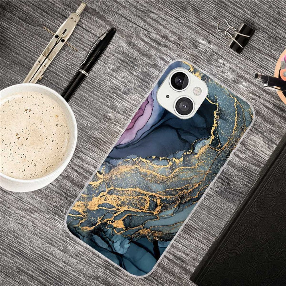 iPhone 14 Soft Tpu Drop Marmor – Sort/Guld - produktbillede 3