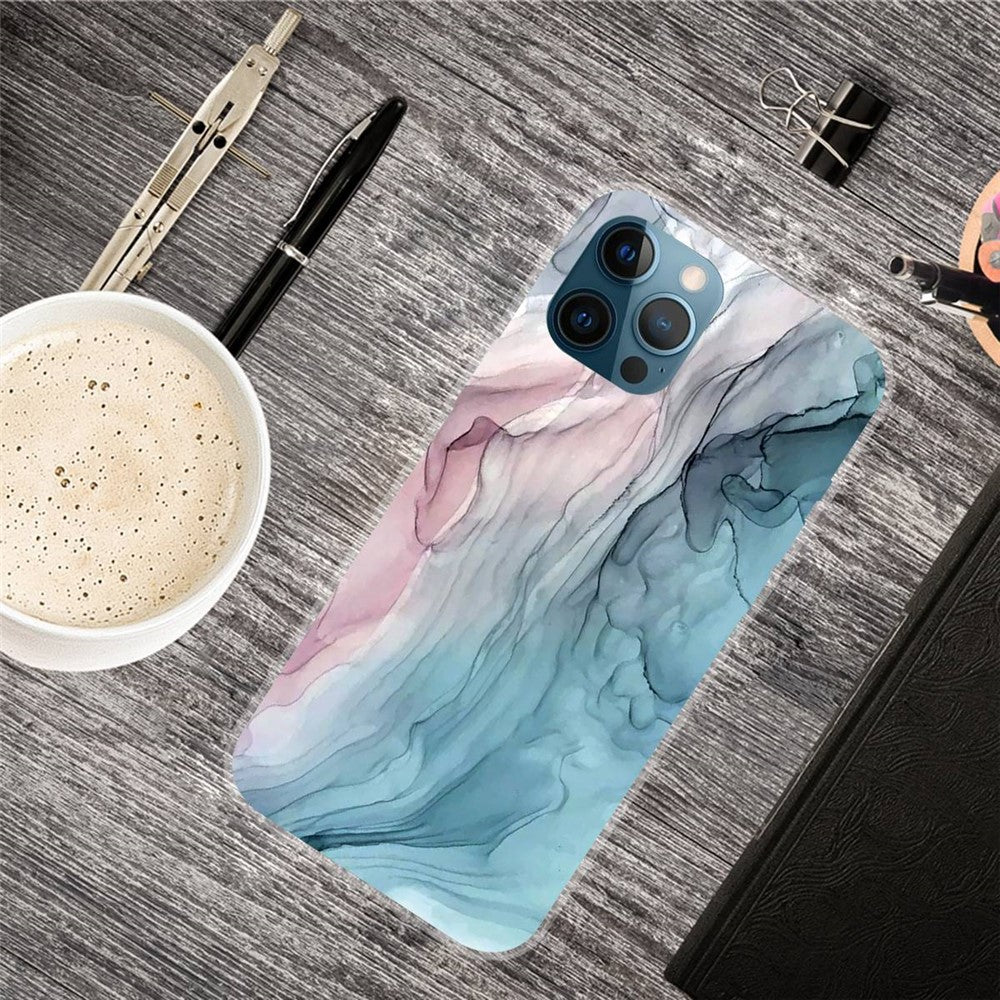 iPhone 14 Pro Max TPU Cover Marble Design Abstract Pattern IMD Soft Skin High Impact Style B