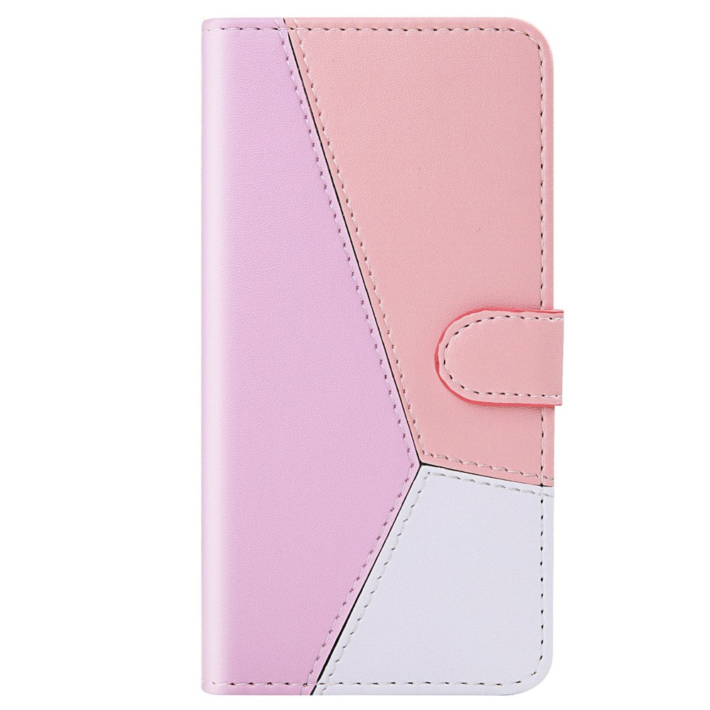 iPhone 14 Pro Max Læder Wallet Flip Cover Three color Splicing Folio – Lilla/Hvid/Pink - produktbillede 7