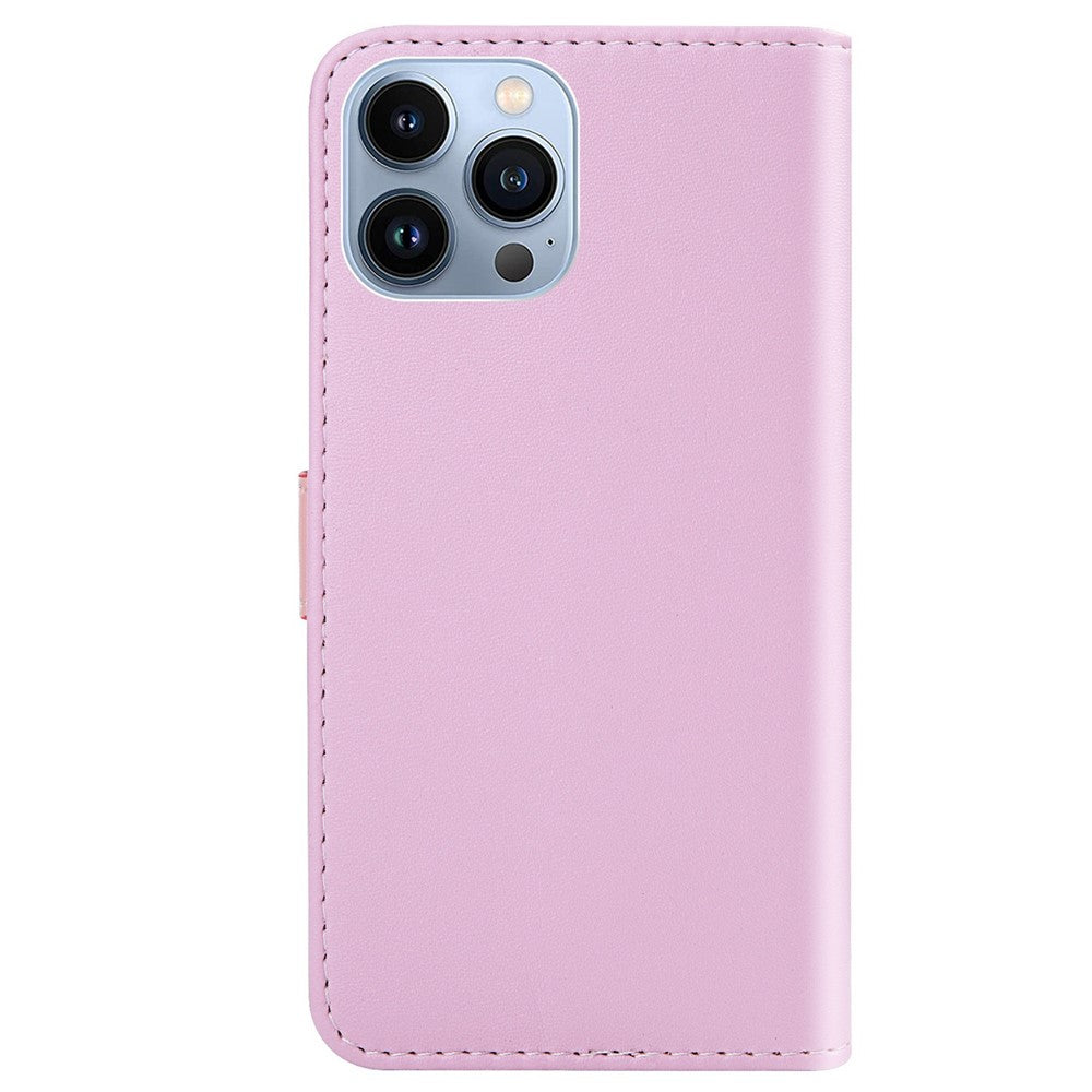 iPhone 14 Pro Max Læder Wallet Flip Cover Three color Splicing Folio – Lilla/Hvid/Pink - produktbillede 8