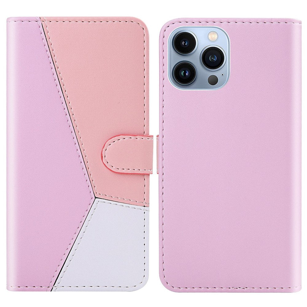 iPhone 14 Pro TPU Wallet Flip Cover Stand Three color Splicing – Lilla/Hvid/Pink - produktbillede 1