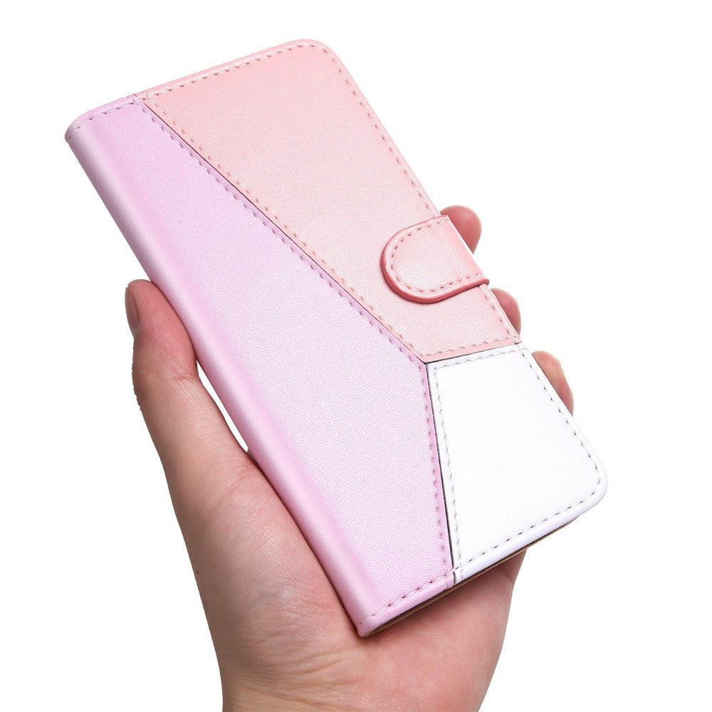 iPhone 14 Pro TPU Wallet Flip Cover Stand Three color Splicing – Lilla/Hvid/Pink - produktbillede 3