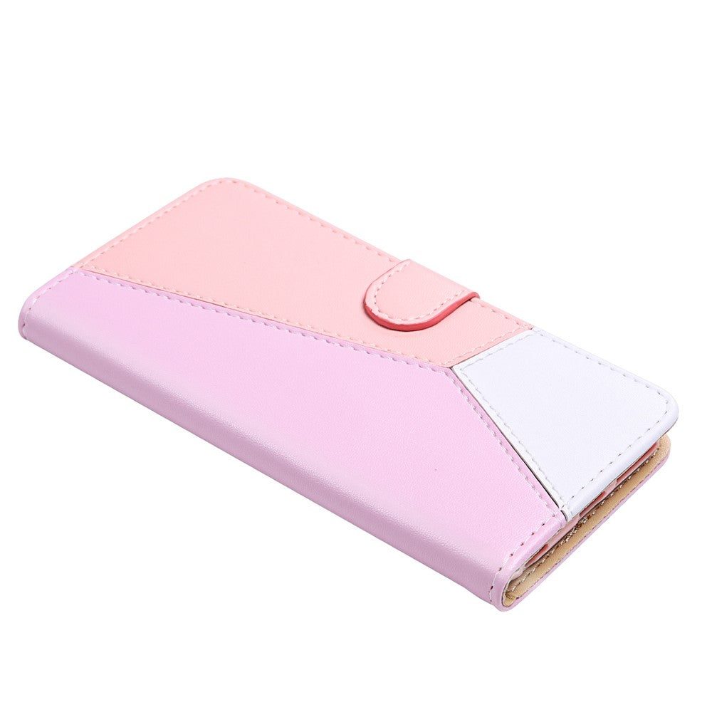 iPhone 14 Pro TPU Wallet Flip Cover Stand Three color Splicing – Lilla/Hvid/Pink - produktbillede 4