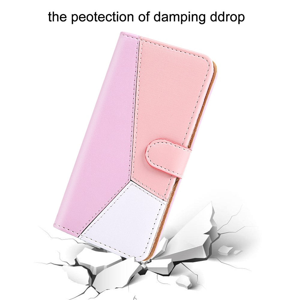 iPhone 14 Pro TPU Wallet Flip Cover Stand Three color Splicing – Lilla/Hvid/Pink - produktbillede 5