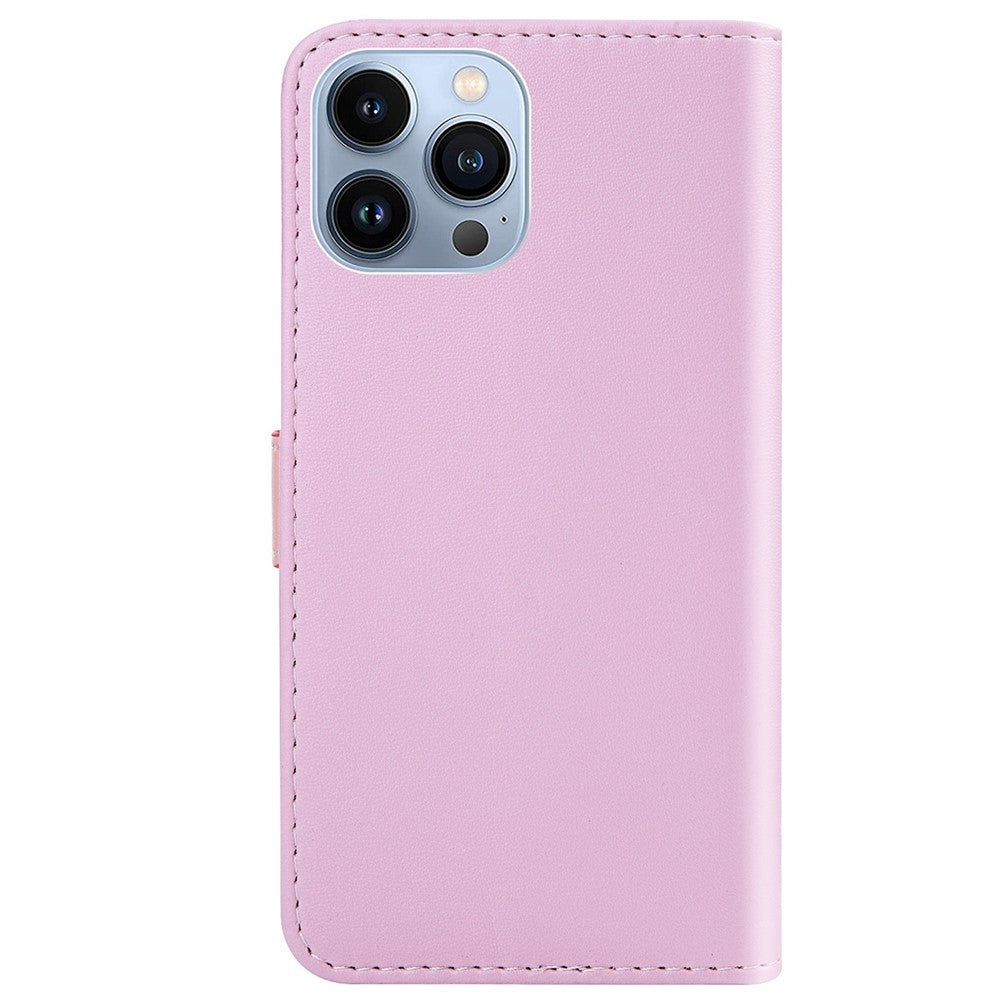 iPhone 14 Pro TPU Wallet Flip Cover Stand Three color Splicing – Lilla/Hvid/Pink - produktbillede 8
