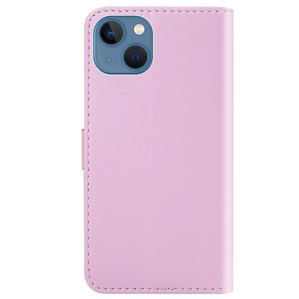 iPhone 14 PU Wallet Flip Cover Stand Three color Splicing Anti scratch – Lilla/Hvid/Pink - produktbillede 8