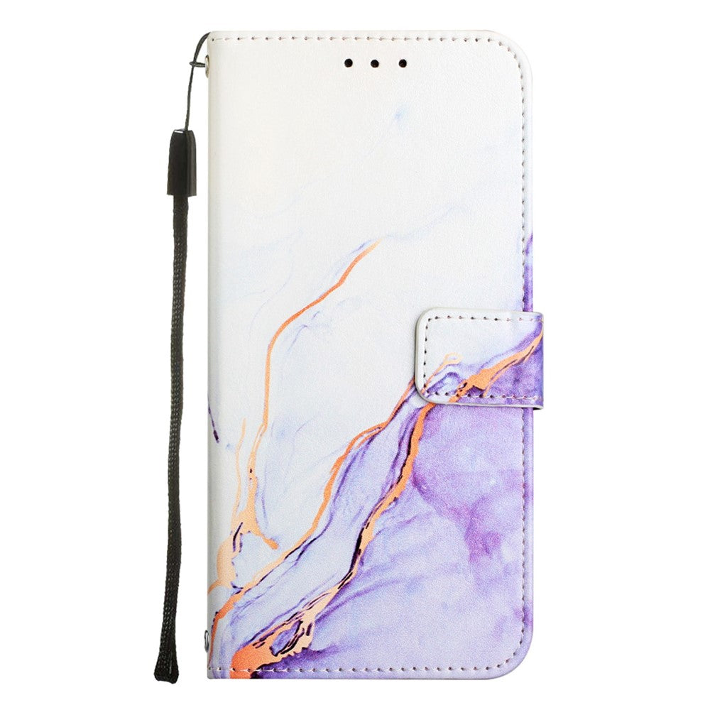 iPhone 14 Pro PU Wallet Flip Cover Stand YB Series 5 Marble Pattern Strap 006 – Lilla/Hvid - produktbillede 6