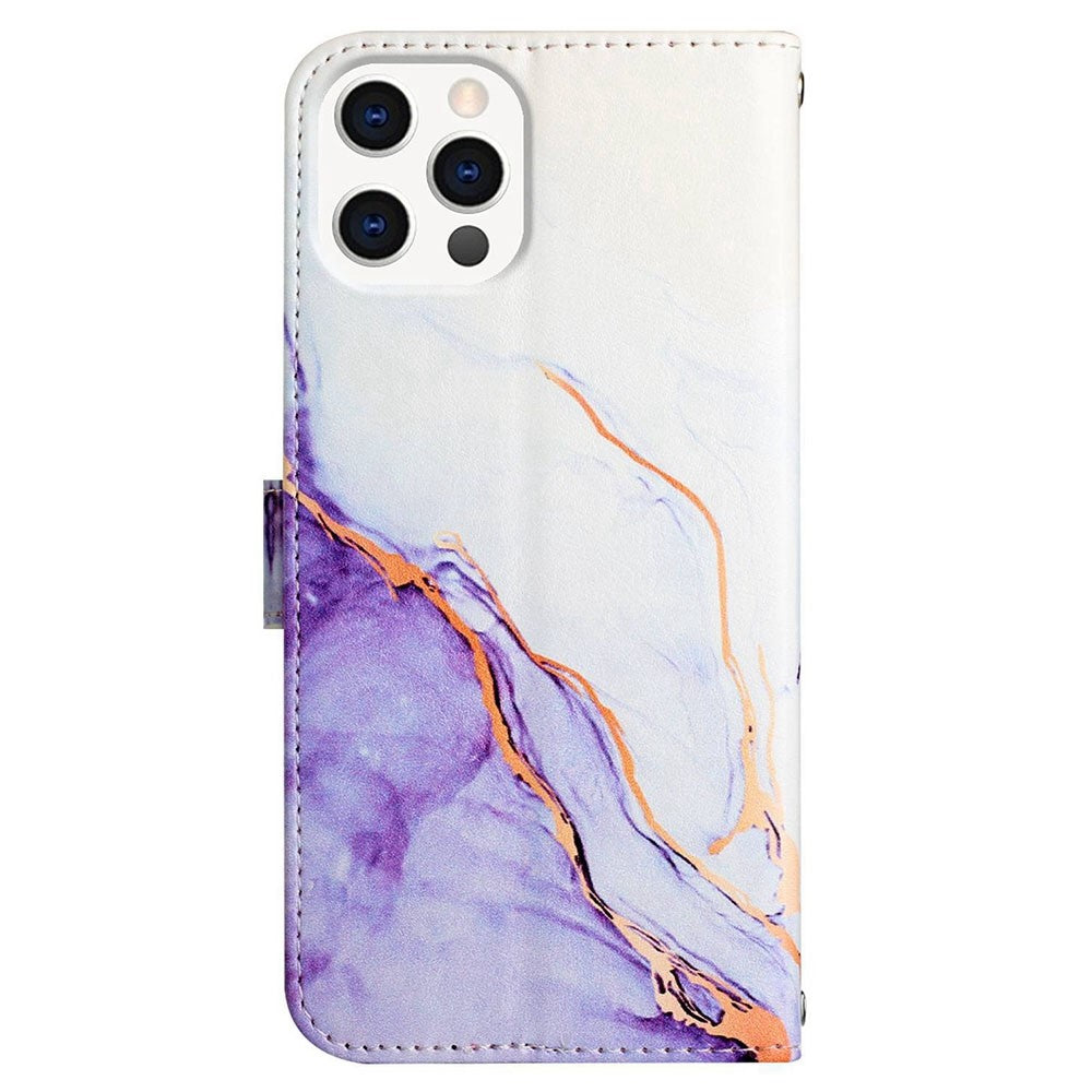 iPhone 14 Pro PU Wallet Flip Cover Stand YB Series 5 Marble Pattern Strap 006 – Lilla/Hvid - produktbillede 7