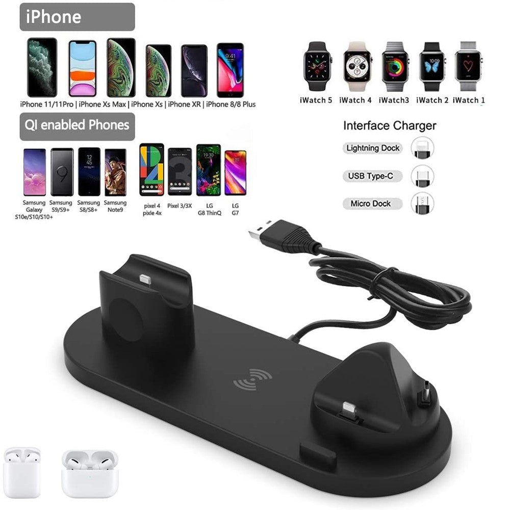 UD15-C 3-in-1 Multifunctional Wireless Charger Charging Dock Station Holder Stand for Apple iPhone/Android Device /Type-C Device - Black - produktbillede 2