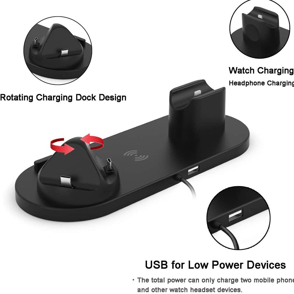 UD15-C 3-in-1 Multifunctional Wireless Charger Charging Dock Station Holder Stand for Apple iPhone/Android Device /Type-C Device - Black - produktbillede 3