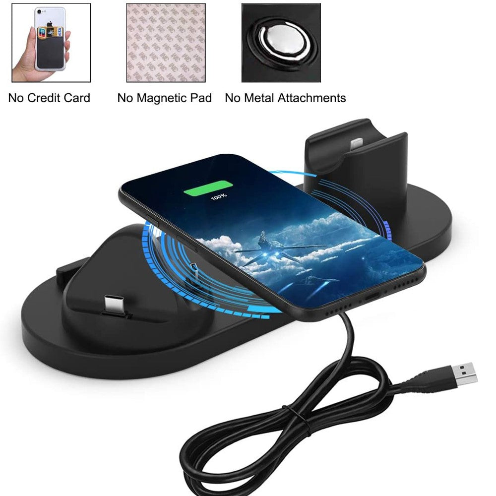 UD15-C 3-in-1 Multifunctional Wireless Charger Charging Dock Station Holder Stand for Apple iPhone/Android Device /Type-C Device - Black - produktbillede 4
