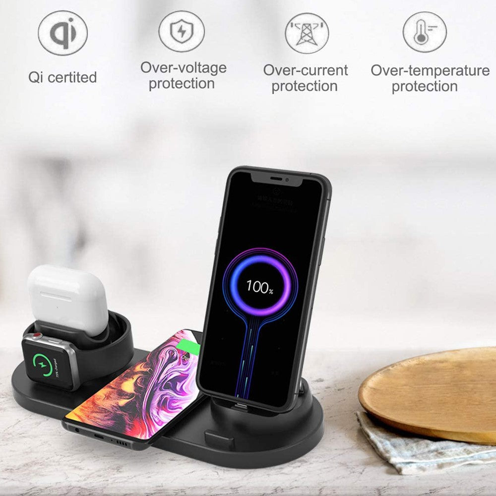 UD15-C 3-in-1 Multifunctional Wireless Charger Charging Dock Station Holder Stand for Apple iPhone/Android Device /Type-C Device - Black - produktbillede 5