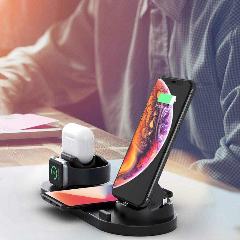 UD15-C 3-in-1 Multifunctional Wireless Charger Charging Dock Station Holder Stand for Apple iPhone/Android Device /Type-C Device - Black - produktbillede 7