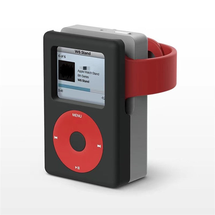 Smartwatch Stand for Apple Watch Series1/2/3/4/5/6 Desktop Stand MP3 Silicone Charging Base - Black / Red - produktbillede 1