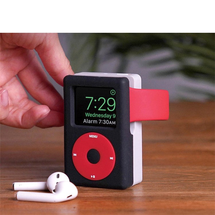 Smartwatch Stand for Apple Watch Series1/2/3/4/5/6 Desktop Stand MP3 Silicone Charging Base - Black / Red - produktbillede 4