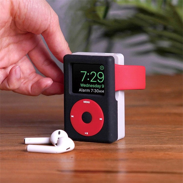 Smartwatch Stand for Apple Watch Series1/2/3/4/5/6 Desktop Stand MP3 Silicone Charging Base - Black / Red - produktbillede 6