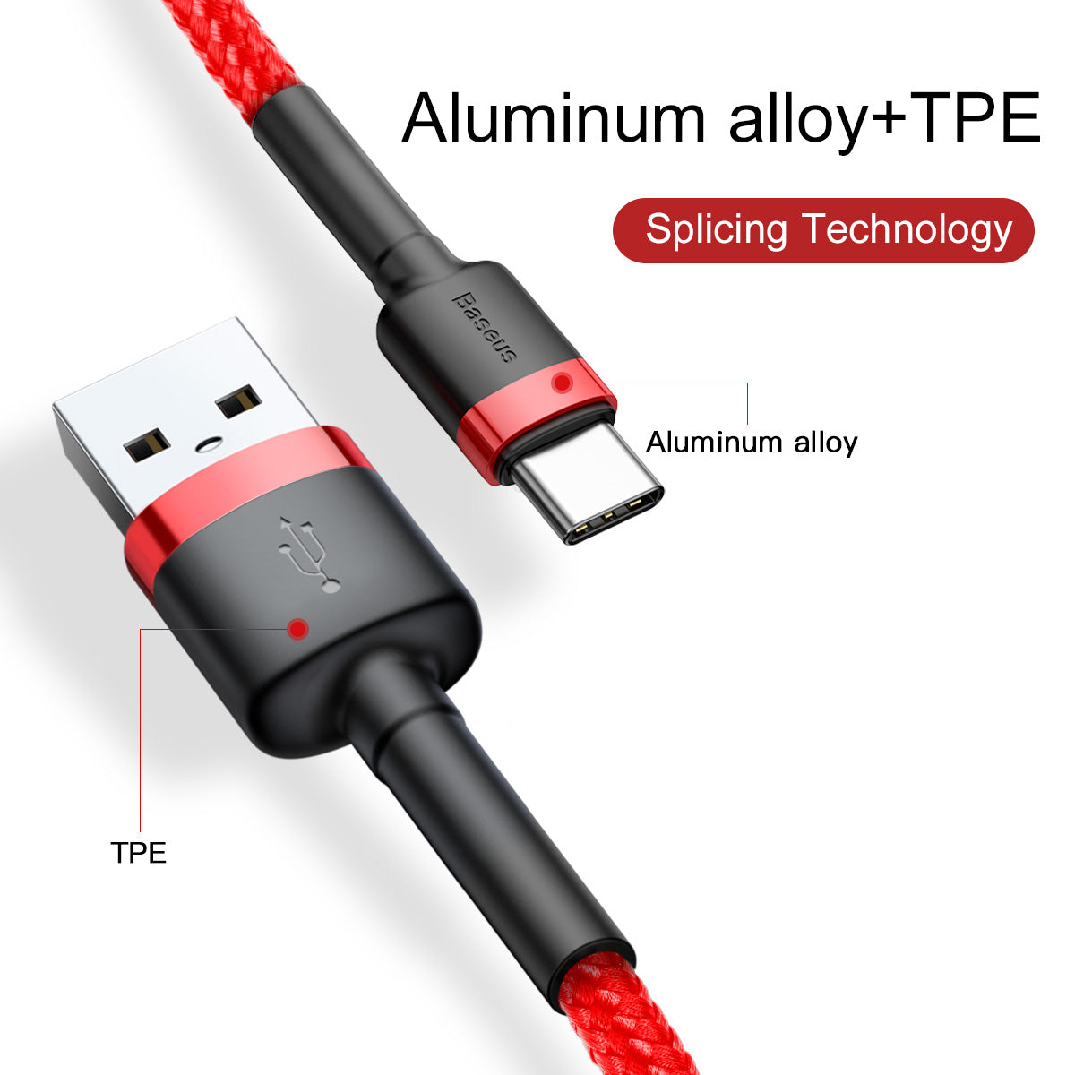 BASEUS USB Cable - USB Type-C 0.5M 3A Cafule CATKLF-A09 black-red