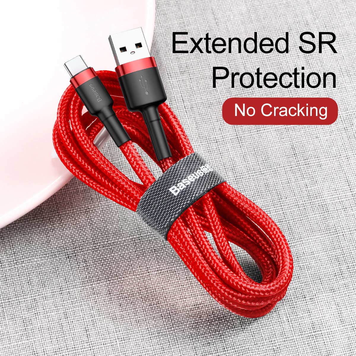 BASEUS USB Cable - USB Type-C 0.5M 3A Cafule CATKLF-A09 black-red