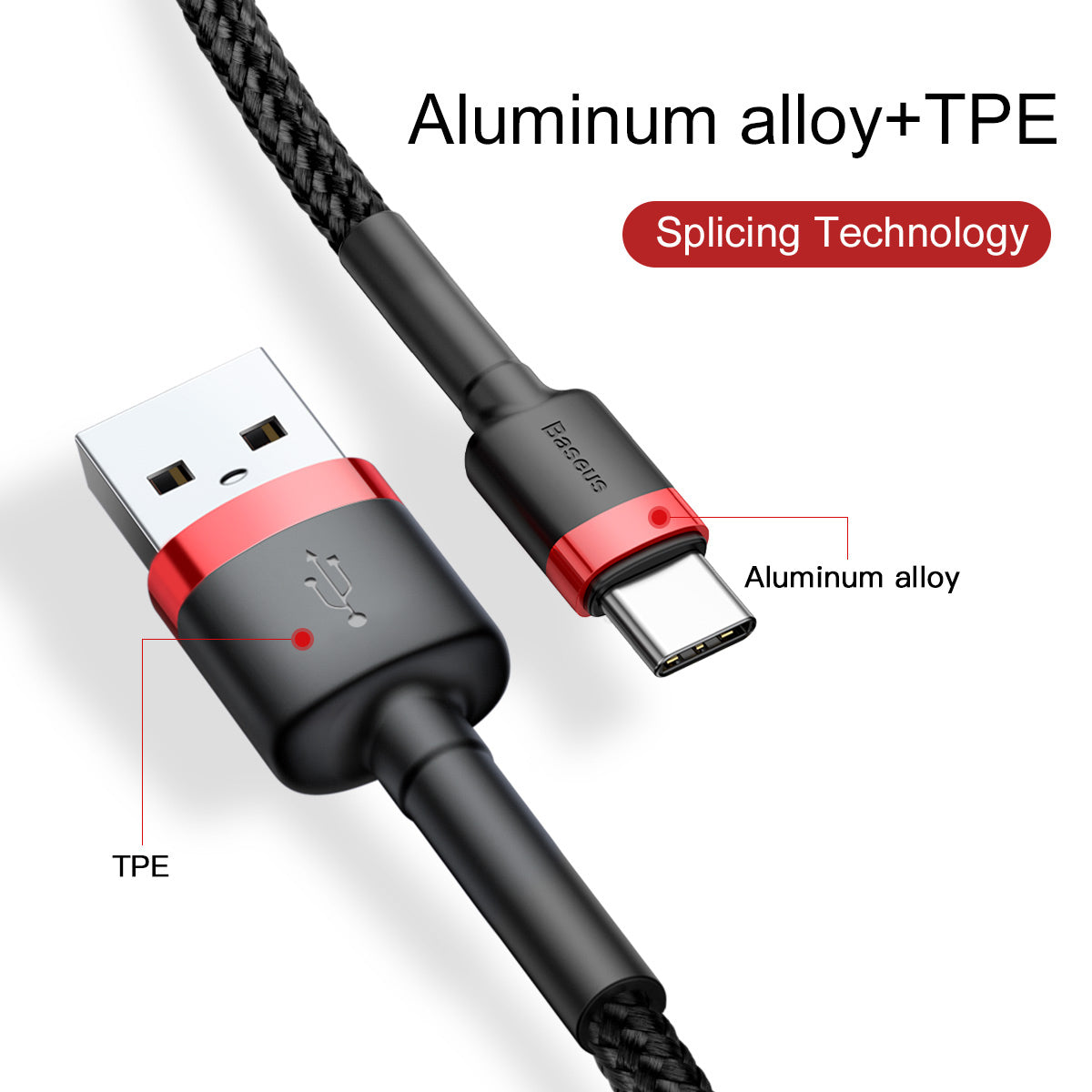 Kabel USBA/USBC 0,5m BK/RD
