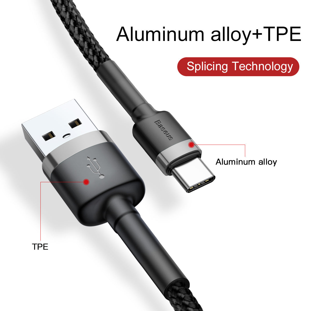 BASEUS USB Cable - USB Type-C 1M 3A Cafule CATKLF-BG1 black-grey
