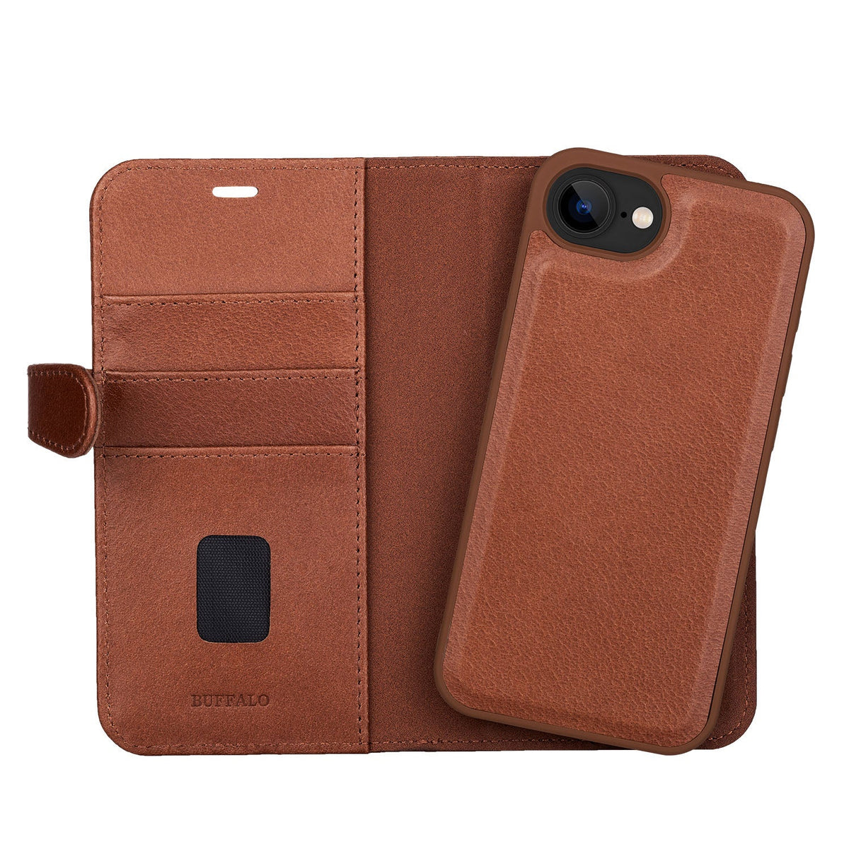 iPhone 16e / 17e Læder Wallet Flip Cover MagSeries med kortholder – Brun – Buffalo - billede 5