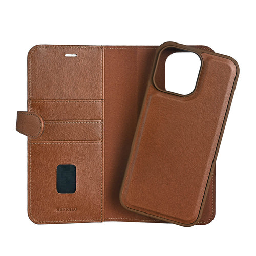 iPhone 16 Pro Max Wallet Flip Cover 2 i 1 – Brun – Buffalo
