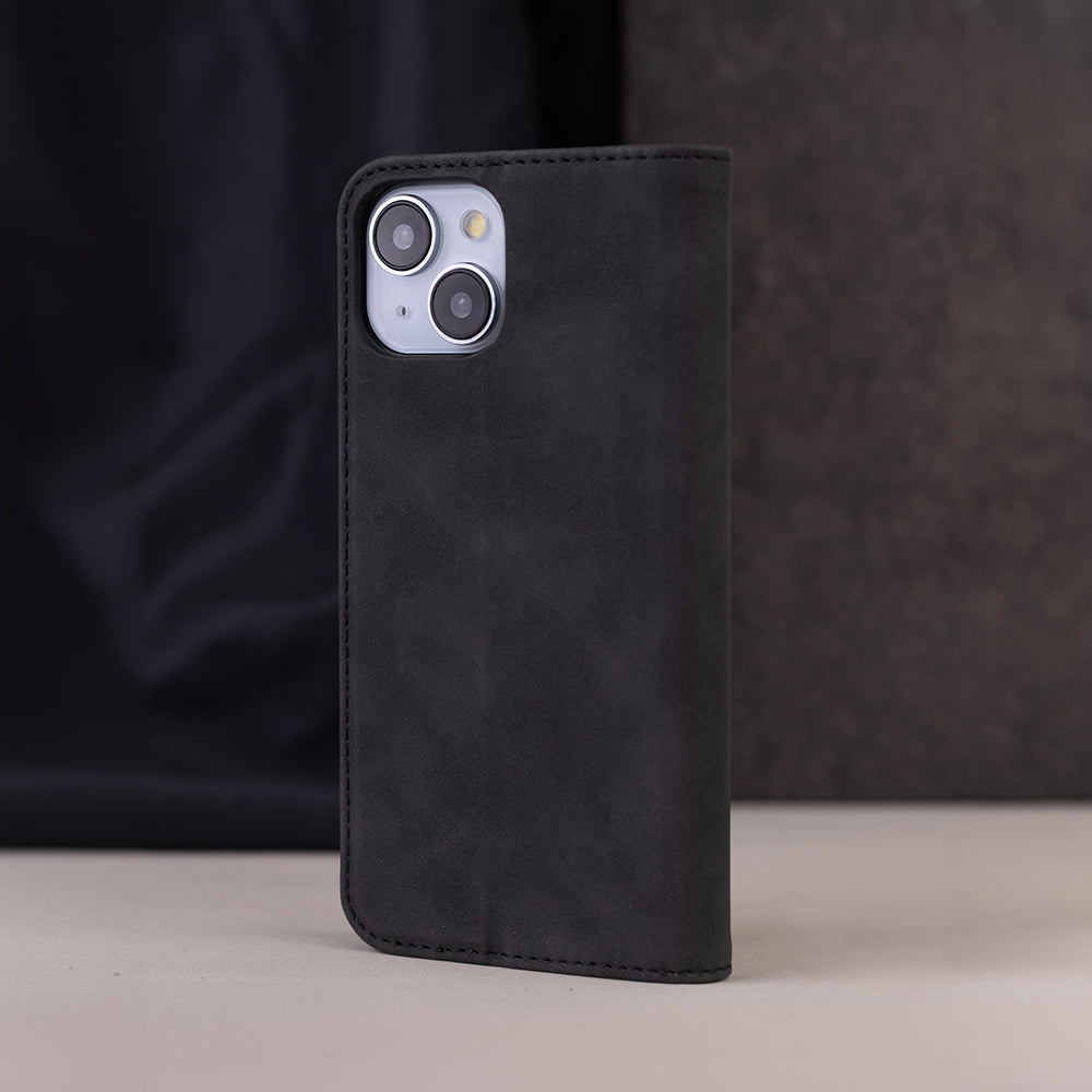 iPhone 13 Læder Wallet Flip Cover Smart Suede velvet – Sort - billede 9