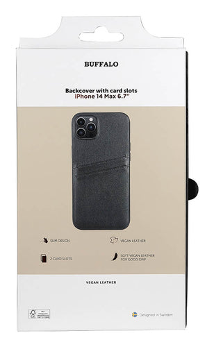 iPhone 14 Plus Læder Cover med kortholder 2 6 7 – Sort – Buffalo